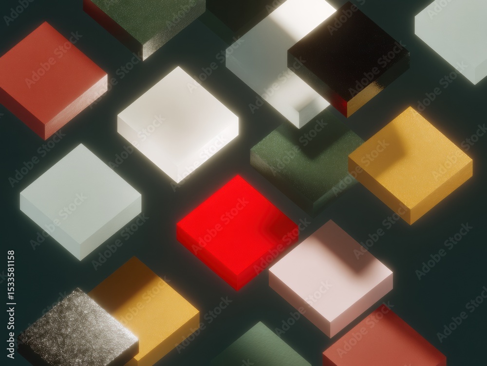 Poster Isometric Digital Blocks with Grid Integration and Connection Points on Dark Background for Blockchain and Decentralized Network Technology