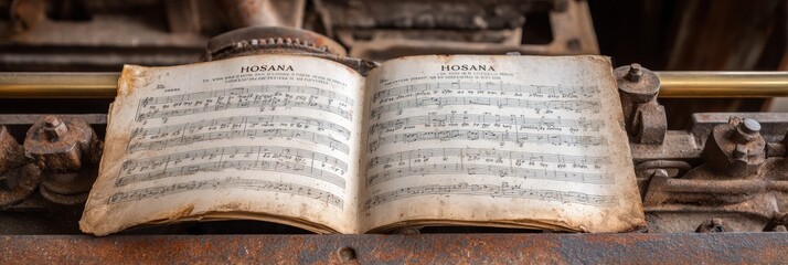 Vintage Hosanna Hymn Sheet Music on Aged Paper with Traditional Notation - Spiritual Worship Resource for Religious and Cultural Heritage Content