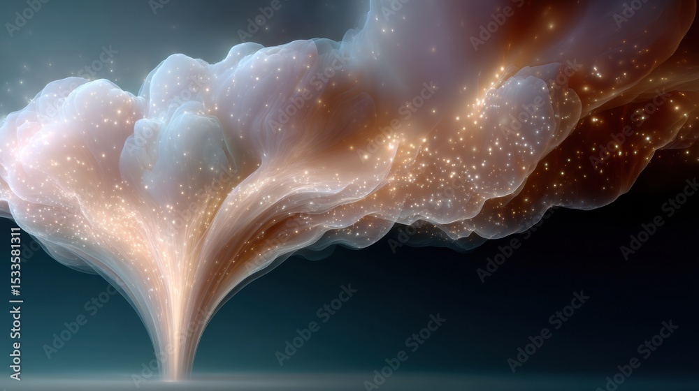 Poster Abstract digital funnel cloud with flowing particles and light streams in deep space visualizing big data analytics and efficient information processing