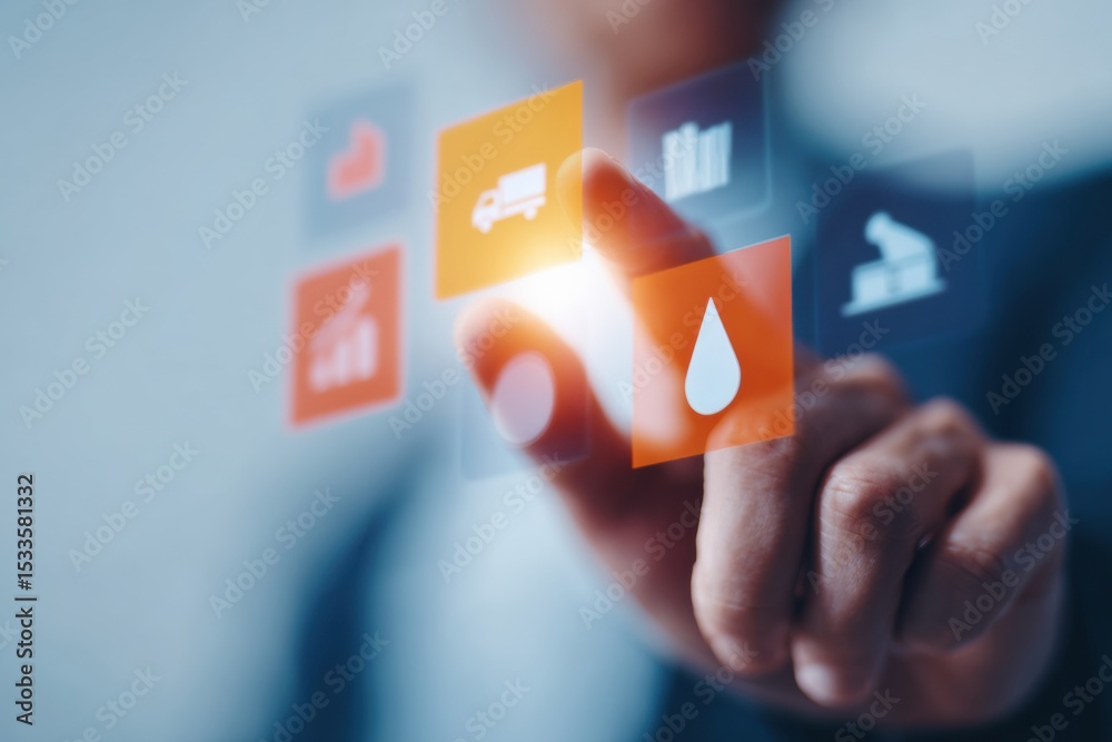 Poster futuristic supply chain management interface with digital logistics icons and forecast technology fo