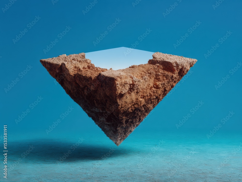 Aufkleber Modern Geological Concept with Floating Earth Segment Showing Layered Soil and Natural Texture for Environmental Awareness and Sustainable Design
