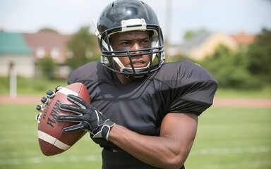 Focused football player prepares for the throw