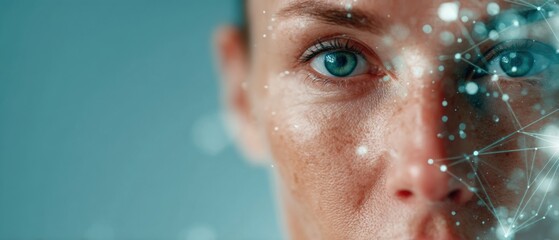 Close-up Digital Passport with Biometric Facial Recognition on German ID Card Showing Tech Mesh and Particle Effects for Secure Identity Verification