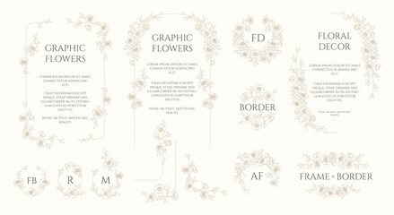 Collection of decorative elements for wedding. Graphic anemones.