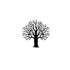 Obraz premium A silhouette of an ancient tree with carved faces on white background