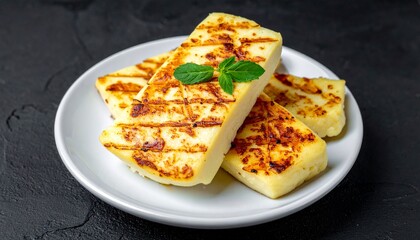 Halloumi - A semi-hard, brined cheese from Cyprus, often grilled or fried due to its high melting point. It has a firm texture and savory taste.