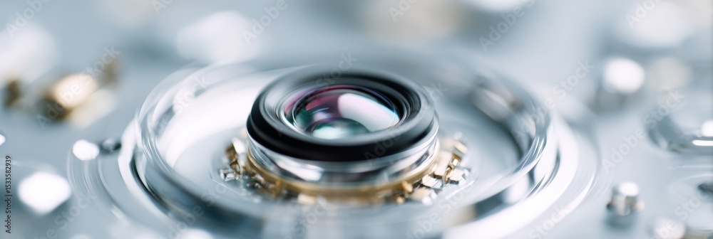 Aufkleber Extreme Close-Up of High-Tech Camera Sensor Module with Central Lens and Circuit Components - Imaging Innovation and Precision Electronics for Digital Technology