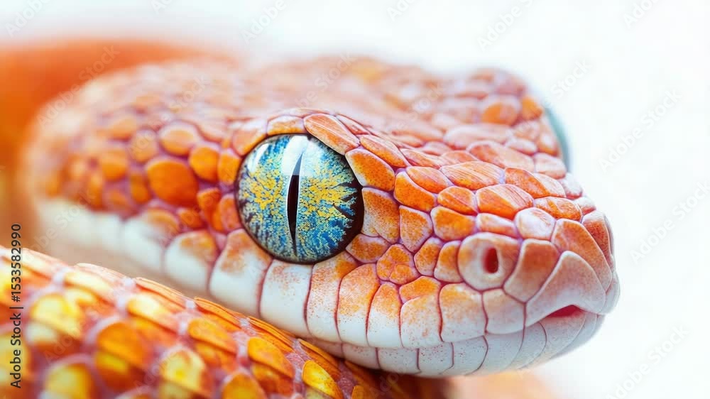 Poster a close-up shot of a snake's eye on a white background, ideal for use in illustrations or designs re