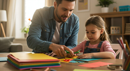 Fototapeta premium Father and daughter crafting together (1)