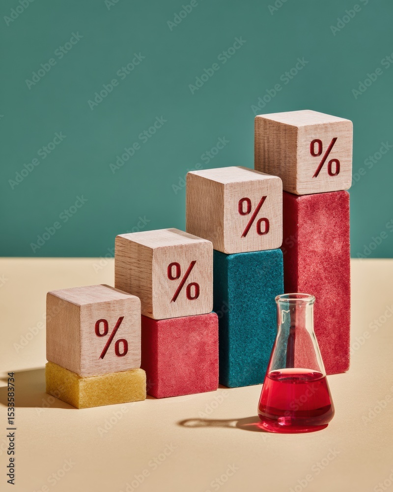 Poster modern financial growth concept with annuity percentage wooden blocks in stacked staircase pattern a