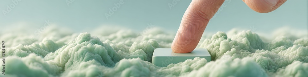 Aufkleber Futuristic Tech Interaction with Touchscreen Keyboard Key in Soft Cloudscape Environment Symbolizing Digital Connectivity and Accessible Smart Interfaces