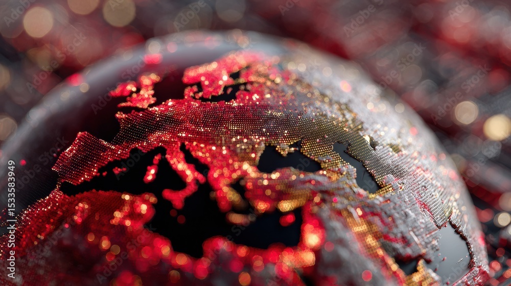 Poster Digital globe with illuminated network pattern on futuristic circuit board showcasing global connectivity and high-tech data transfer for technology marketing