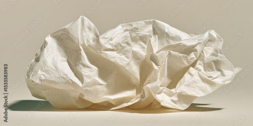 Aufkleber crumpled wage slip on neutral surface with wrinkled texture showing financial stress and neglected m