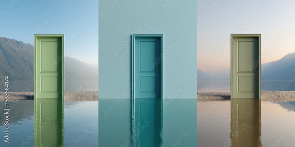 Aufkleber sturdy modern doorway designs in three colors with reflective water surface for architectural visual
