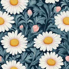 A seamless pattern with magical camomiles, mesmerizing and vibrant. Art Deco meets modern luxury in this minimalist design, pastel colors 