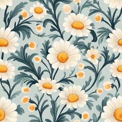 A seamless pattern with magical camomiles, mesmerizing and vibrant. Art Deco meets modern luxury in this minimalist design, pastel colors 