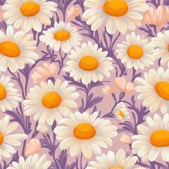 A seamless pattern with magical camomiles, mesmerizing and vibrant. Art Deco meets modern luxury in this minimalist design, pastel colors 