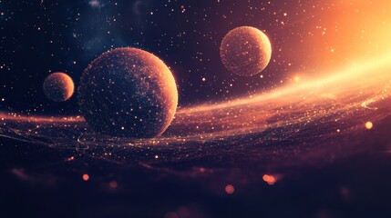 Cosmic planets in vibrant nebula