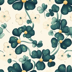 A seamless pattern with magical clovers, mesmerizing and vibrant. Art Deco meets modern luxury in this minimalist design, soft colors