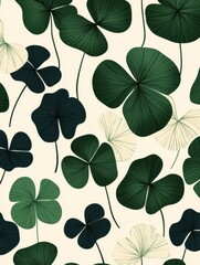 A seamless pattern with magical clovers, mesmerizing and vibrant. Art Deco meets modern luxury in this minimalist design, soft colors 