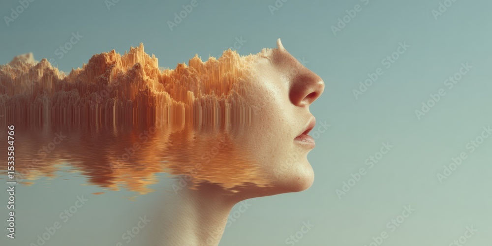 Aufkleber Futuristic Voice Technology Profile with Digital Soundwave Visualization and Audio Spectrum Display for Advanced Speech Recognition and AI Interaction