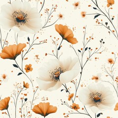 A seamless pattern with magical cosmos flowers, mesmerizing and vibrant. Art Deco meets modern luxury in this minimalist design, soft colors 