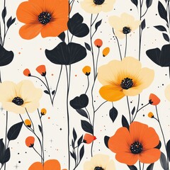 A seamless pattern with magical cosmos flowers, mesmerizing and vibrant. Art Deco meets modern luxury in this minimalist design, soft colors