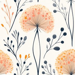 A seamless pattern with magical dandelions, mesmerizing and vibrant. Art Deco meets modern luxury in this minimalist design, soft colors