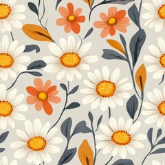 A seamless pattern with magical daisies, mesmerizing and vibrant. Art Deco meets modern luxury in this minimalist design, soft colors 