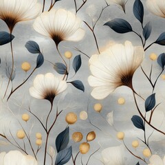 A seamless pattern with magical dandelions, mesmerizing and vibrant. Art Deco meets modern luxury in this minimalist design, soft colors