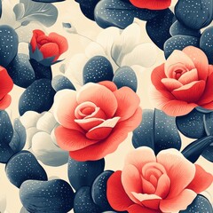 A seamless pattern with magical desert roses, mesmerizing and vibrant. Art Deco meets modern luxury in this minimalist design, soft colors 