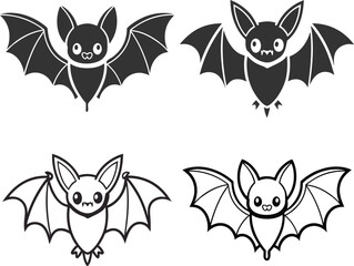 Silhouette Bat Flat Illustration Minimal Spooky Halloween and Gothic Horror Vector Icon