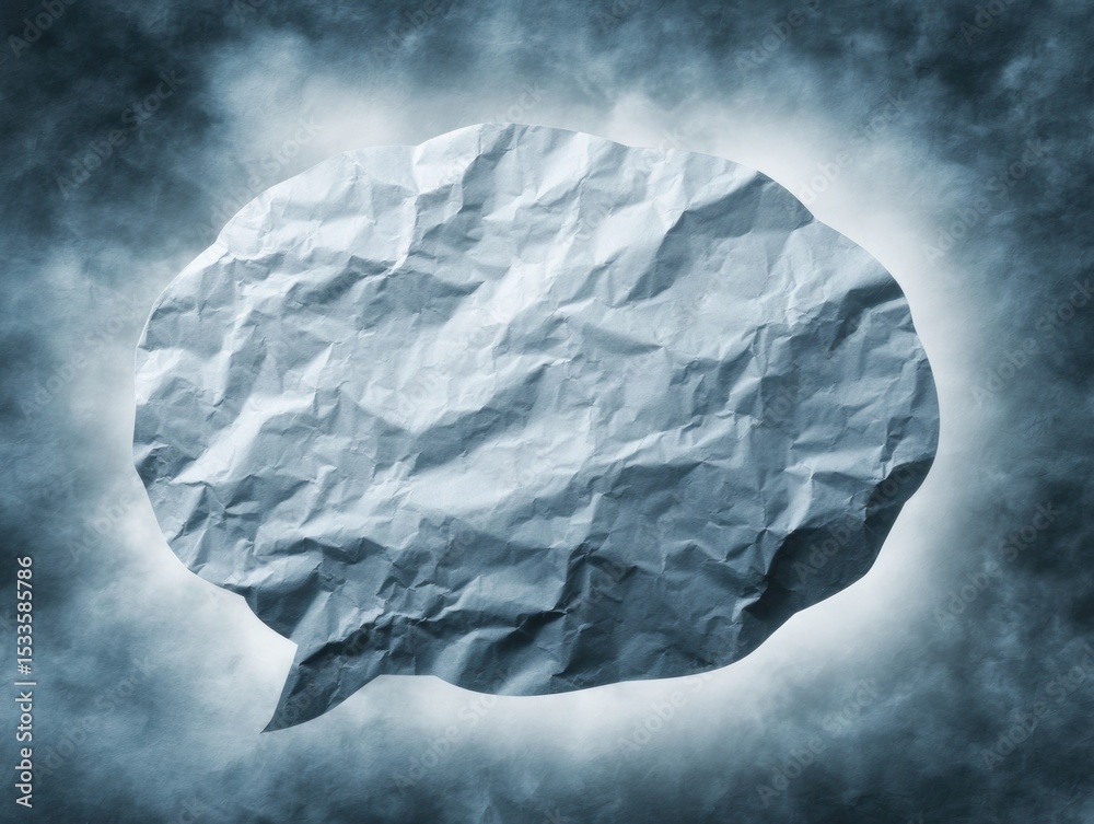 Aufkleber Crumpled Paper Conversation Cloud Bubble with Soft Rounded Edges on Simple Background Symbolizing Creativity and Brainstorming Communication Trends
