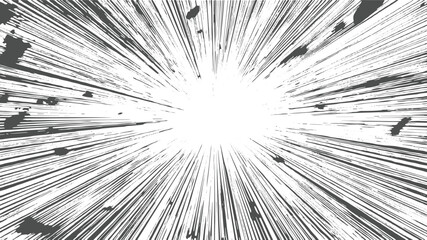 Obraz premium Abstract comic book style burst effect grunge texture design with radial lines and splatter elements in black and white.