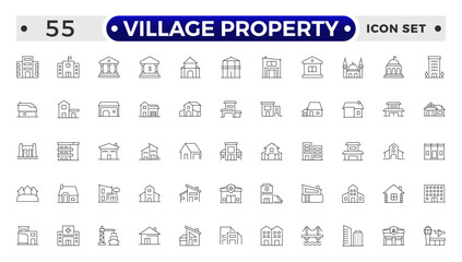 Village Property outline Icon Set. Stylish and professional icons designed for the real estate industry, perfect for enhancing property listings, websites, and marketing materials.