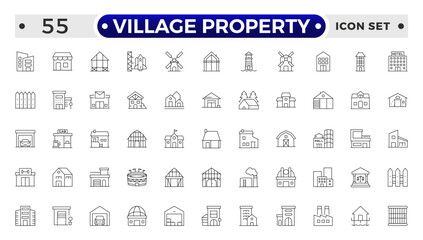 Village Property outline Icon Set. Stylish and professional icons designed for the real estate industry, perfect for enhancing property listings, websites, and marketing materials.