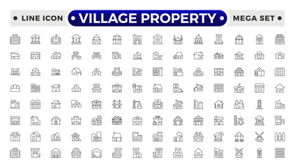 Village Property outline Icon Set. Stylish and professional icons designed for the real estate industry, perfect for enhancing property listings, websites, and marketing materials.