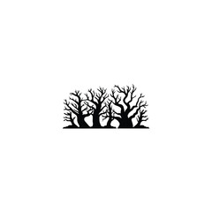 Obraz premium A silhouette of ancient, gnarled forest trees on white background