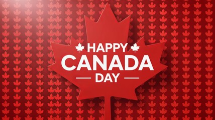 Layered Maple Leaf Canada Day Greeting with Repeating Red Background Motif
