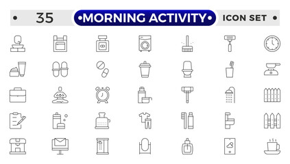 Morning Activity outline icon. Daily Lifestyle and Wellness Icon Set. Yoga, Skincare, Travel, and Self-Care Minimal Vector Collection.