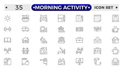 Morning Activity outline icon. Daily Lifestyle and Wellness Icon Set. Yoga, Skincare, Travel, and Self-Care Minimal Vector Collection.