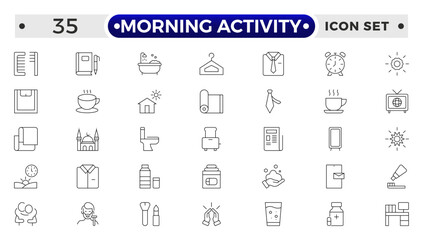 Morning Activity outline icon. Daily Lifestyle and Wellness Icon Set. Yoga, Skincare, Travel, and Self-Care Minimal Vector Collection.