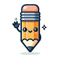 Cute cartoon pencil character waving hello