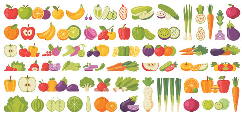 Colorful flat lay of fresh fruits and vegetables