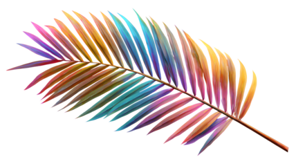 Vibrant and colorful palm leaf illustration featuring gradient rainbow hues perfect for tropical and summer design projects