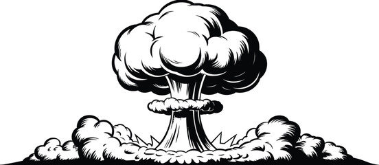 Black and white atomic bomb explosion illustration ©  Creative Stock Bd