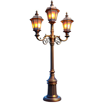 Elegant Triple Lamp Post:  Architectural Lighting Design Element
