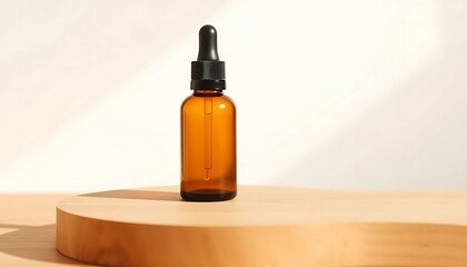 Fototapeta premium Oil Dropper Bottle on Display with Sunlight and Shadow