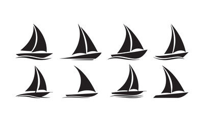  Set of sailboat silhouette logo icon vector illustration on white background
