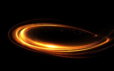 Abstract, dynamic, golden light trails swirling in a circular motion against a black background